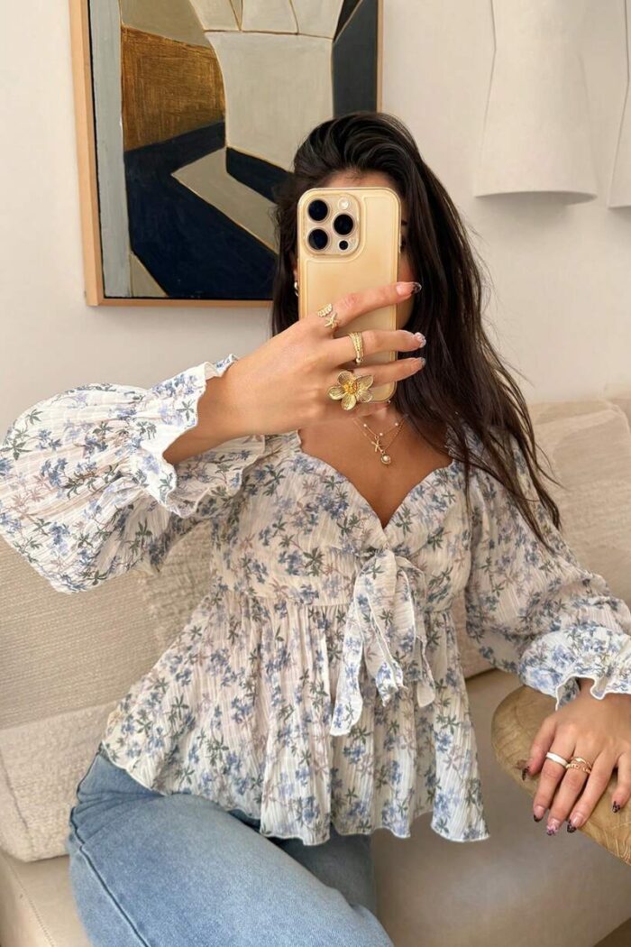 Serisse Women's Ditsy Floral Tie Front Long Sleeve Shirt Fall Women Clothes Back To School Business Casual Woman
