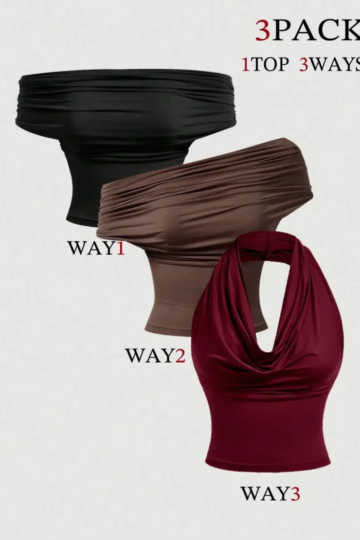 SHEIN MOD 3pcs/Set Women's Solid Color Pleated Versatile Fashion Top, Fall/Winter, Christmas For Women, New Year