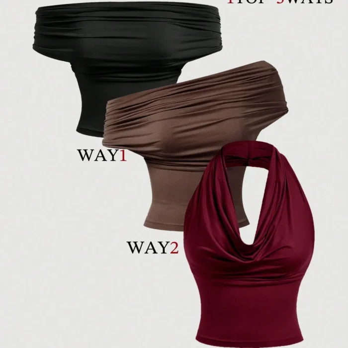 SHEIN MOD 3pcs/Set Women's Solid Color Pleated Versatile Fashion Top, Fall/Winter, Christmas For Women, New Year